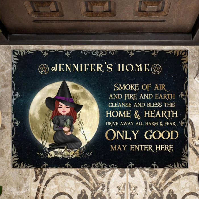 Custom Personalized Witch Doormat - Gift Idea For Halloween/Birthday/Mother's Day/Wiccan Decor/Pagan Decor - Smoke Of Air And Fire And Earth Cleanse And Bless This Home & Hearth