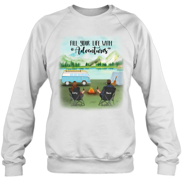 Custom Personalized Camping T-shirt/ Pullover Hoodie - Couple/ Parents With Upto 6 Kids And 2 Pets - Best Gift For Camping Lover