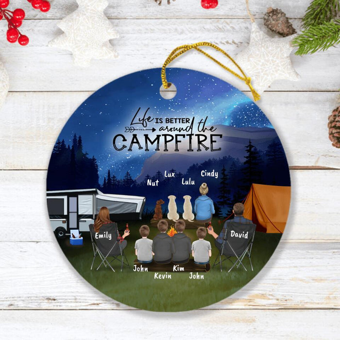 Custom Personalized Night Camping Ornaments - Best Gift For Camping Family/Couple/Single Parent/Solo - Upto 5 Kids and 3 Pets - Life Is Better Around The Campfire - NIMLQ4