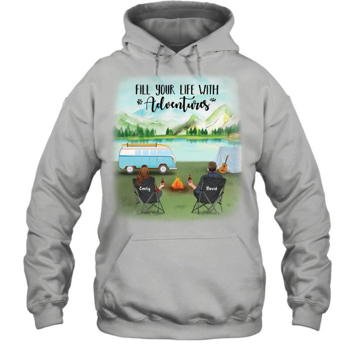 Custom Personalized Camping T-shirt/ Pullover Hoodie - Couple/ Parents With Upto 6 Kids And 2 Pets - Best Gift For Camping Lover