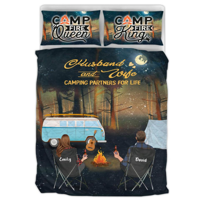 Custom Personalized Forest Camping Quilt Bed Sets  - Gift for Whole Family, Camping Lovers - Couple/Parents with Up to 6 Pets, 6 Kids - Husband And Wife Camping Partners For Life