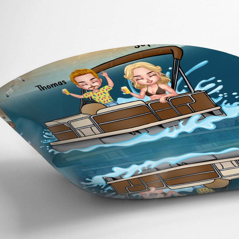 Personalized Pontoon Couple Pillow Cover/Quilt/Fleece Blanket - Couple/Man/Woman - Pontoon Gift Idea - The Pontoon Boat Is My Happy Place