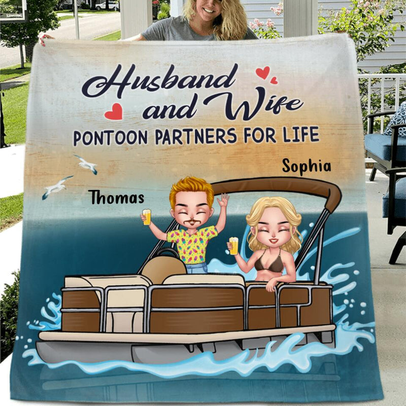 Personalized Pontoon Couple Pillow Cover/Quilt/Fleece Blanket - Couple/Man/Woman - Pontoon Gift Idea - The Pontoon Boat Is My Happy Place