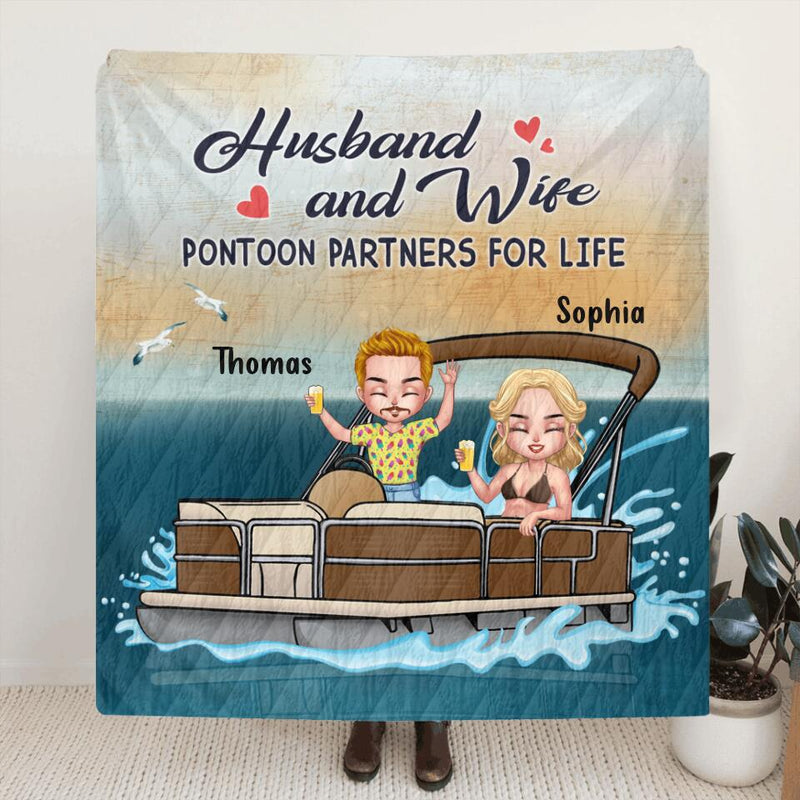 Personalized Pontoon Couple Pillow Cover/Quilt/Fleece Blanket - Couple/Man/Woman - Pontoon Gift Idea - The Pontoon Boat Is My Happy Place