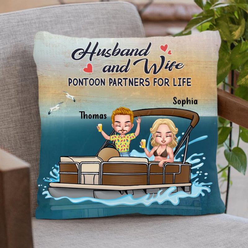 Personalized Pontoon Couple Pillow Cover/Quilt/Fleece Blanket - Couple/Man/Woman - Pontoon Gift Idea - The Pontoon Boat Is My Happy Place
