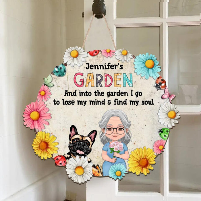 Custom Personalized Garden Dog Door Sign - Up to 6 Dogs - Gift Idea For Garden/ Dog Lovers - Beware A Crazy Plant Lady And Her Spoiled Rotten Dogs Live Here