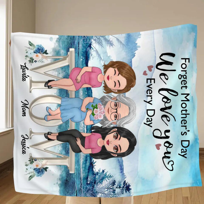 Custom Personalized Mom & Children Quilt/Single Layer Fleece Blanket - Gift Idea For Mother's Day - Upto 4 Children - Forget Mother's Day We Love You Every Day