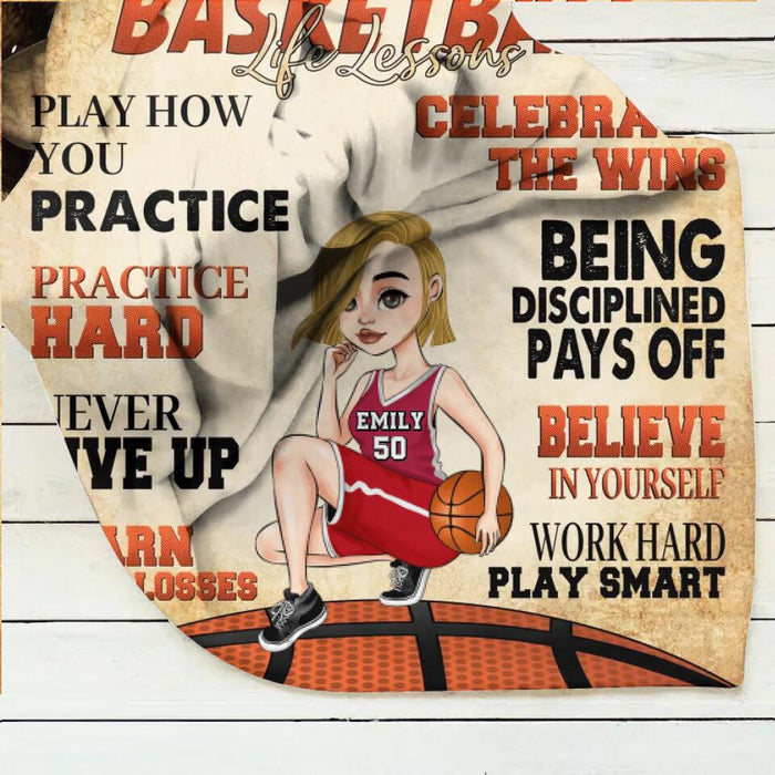 Custom Personalized Basketball Girl Quilt/Single Layer Fleece Blanket - Gift Idea For Basketball Lovers - Believe In Yourself Work Hard & Play Smart