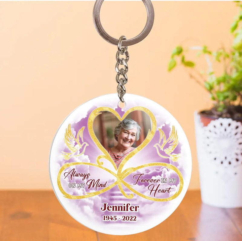 Personalized Memorial Photo Acrylic Keychain - Memorial Gift Idea For Mother's Day/Father's Day - Always On My Mind Forever In My Heart