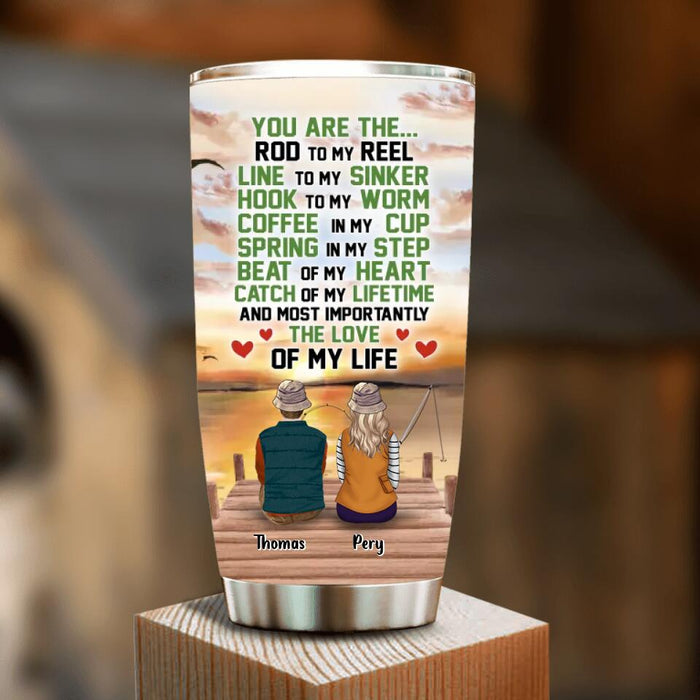Custom Personalized Fishing Couple Tumbler - Gift Idea For Couple/ Fishing Lovers with up to 2 Kids and 2 Pets - You Are The Rod To My Reel