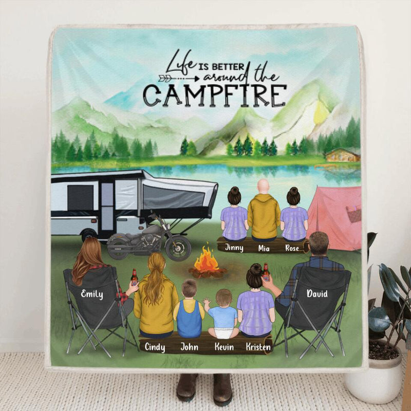 Personalized Camping Blanket - Gift For The Whole Family - Parents with 7 Children - Life Is Better Around The Campfire