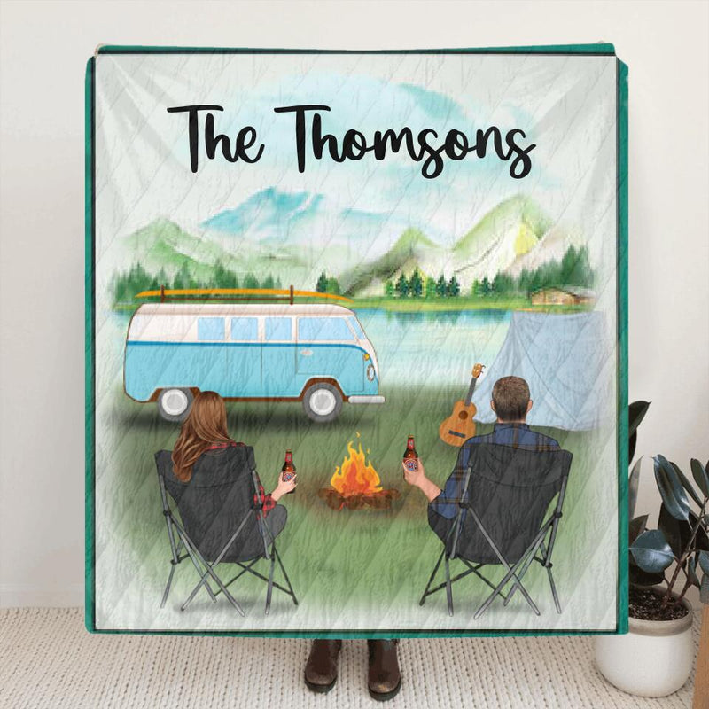 Personalized Camping Blanket - Parents with up to 6 kids and 2 pets - Family Name - Father's day gift from wife to husband - Q3VZTZ
