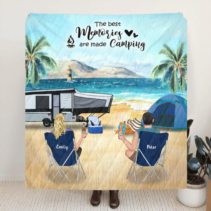 Custom Personalized Camping Blanket - Family with Kids and Pets (Up to 4 kids and 2 pets) - The best memories are made camping - 1CTOH9