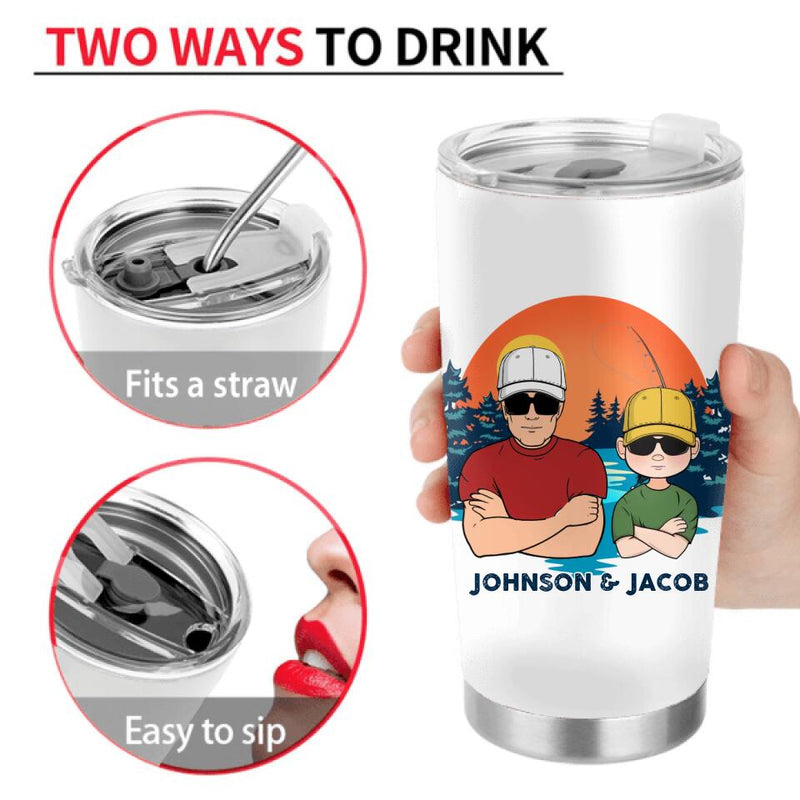 Personalized Father And Son Fishing Tumbler - Dad With Up to 3 Children - Gift Idea For Father/Son/Daughter/Father's Day/Fishing Lover - Father And Son Fishing Partners For Life