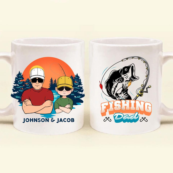 Custom Personalized Father And Son Fishing Coffee Mug - Dad With Upto 3 Children - Gift Idea For Father/ Son/ Daughter/ Father's Day/ Fishing Lover - Fishing Dad