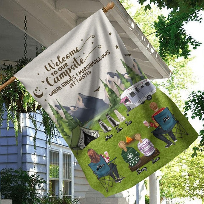Custom Personalized Camping Flag - Adult/Couple/Single Parent/Parents with Upto 3 Pets - Gift Idea For Couple/Camping/Dog/Cat Lovers - Welcome To Our Campsite