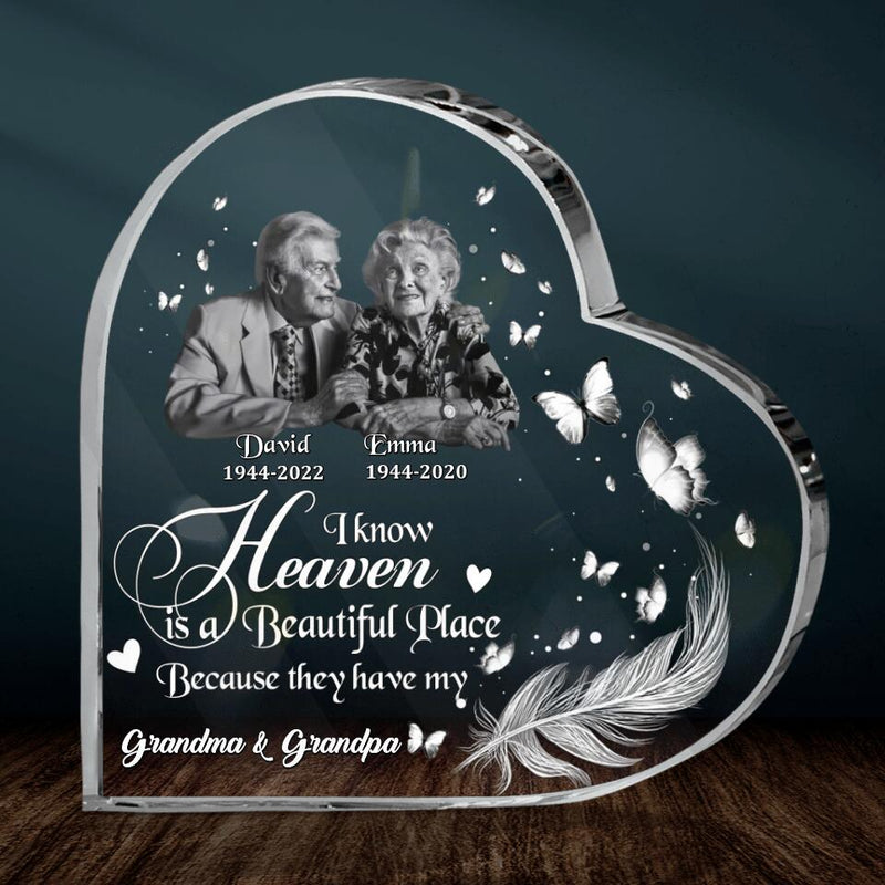 Personalized Memorial Photo Crystal Heart - Memorial Gift Idea - I Know Heaven Is A Beautiful Place