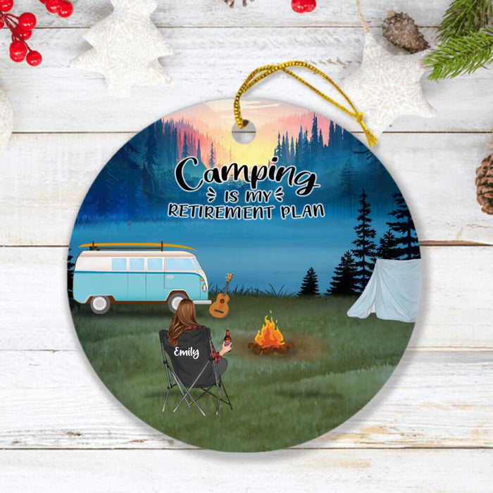 Custom Personalized Camping Ornament - Man/ Woman/ Couple With Upto 6 Pets - Best Gift For Camping Lover - Camping Is My Retirement Plan - Q3VZTZ