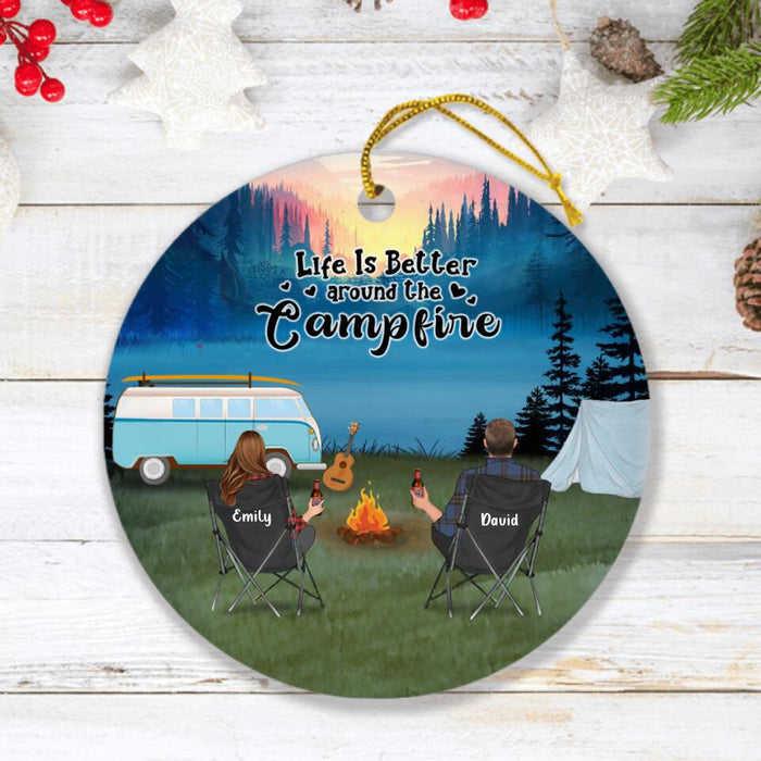 Custom Personalized Camping Ornament- Couple/Parents With Upto 6 Kids, 2 Pets - Life Is Better Around The Campfire  - Q3VZTZ