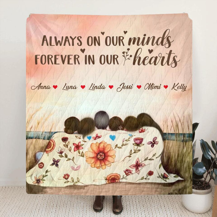 Custom Personalized Mom & Daughter Quilt/Single Layer Fleece Blanket/Pillow Cover - Gift Idea For Mother's Day - Upto 5 Children -  Always On Our Minds Forever In Our Hearts