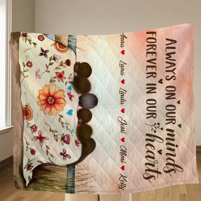 Custom Personalized Mom & Daughter Quilt/Single Layer Fleece Blanket/Pillow Cover - Gift Idea For Mother's Day - Upto 5 Children -  Always On Our Minds Forever In Our Hearts