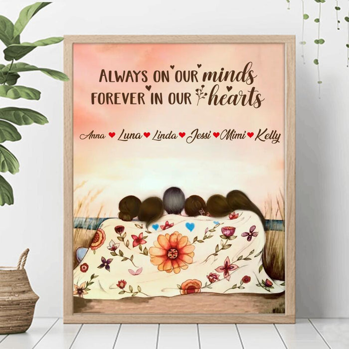 Custom Personalized Mom & Daughter Unframed Vertical Poster - Gift Idea For Mother's Day - Upto 5 Children - Always On Our Minds Forever In Our Hearts