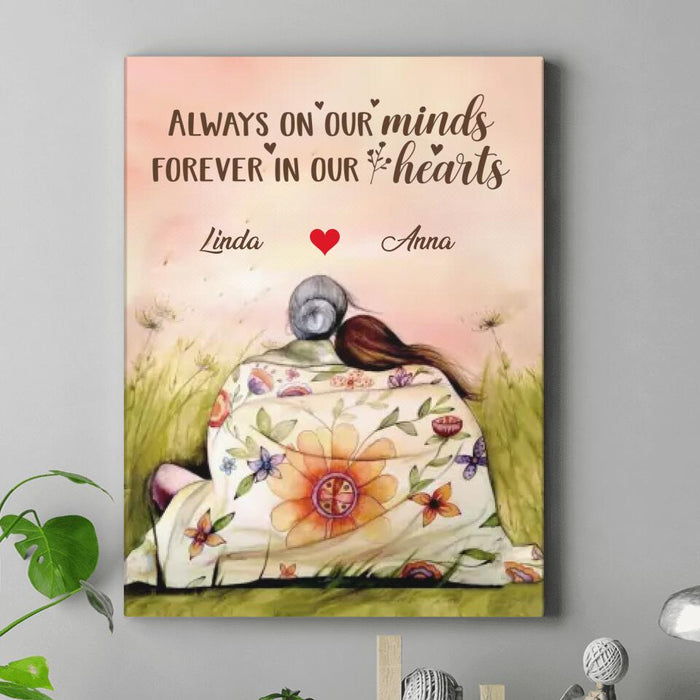 Custom Personalized Mom & Daughter Vertical Canvas - Gift Idea For Mother's Day - Upto 5 Children - Always On Our Minds Forever In Our Hearts