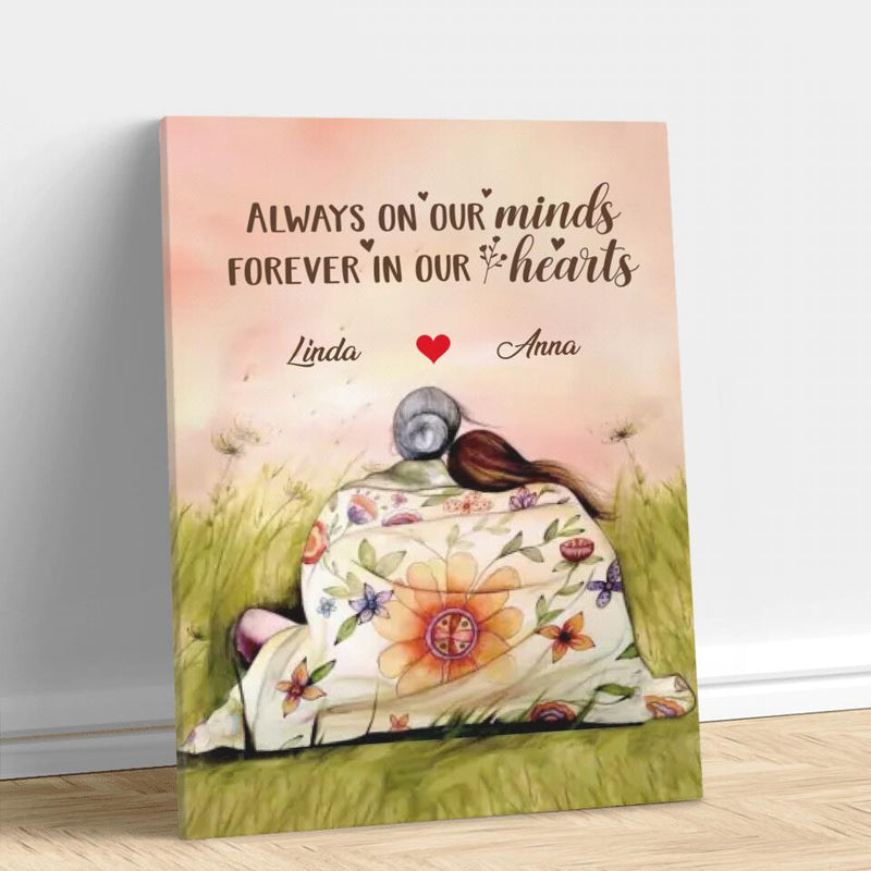 Personalized Mom & Daughter Vertical Canvas - Gift Idea For Mother's Day - Up to 5 Children - Always On Our Minds Forever In Our Hearts