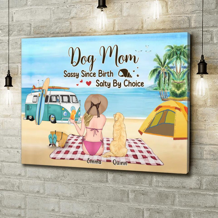 Custom Personalized Dog Mom Canvas - Upto 4 Dogs - Mother's Day Gift Idea for Dog Lovers - Dog Mom Sassy Since Birth Salty By Choice