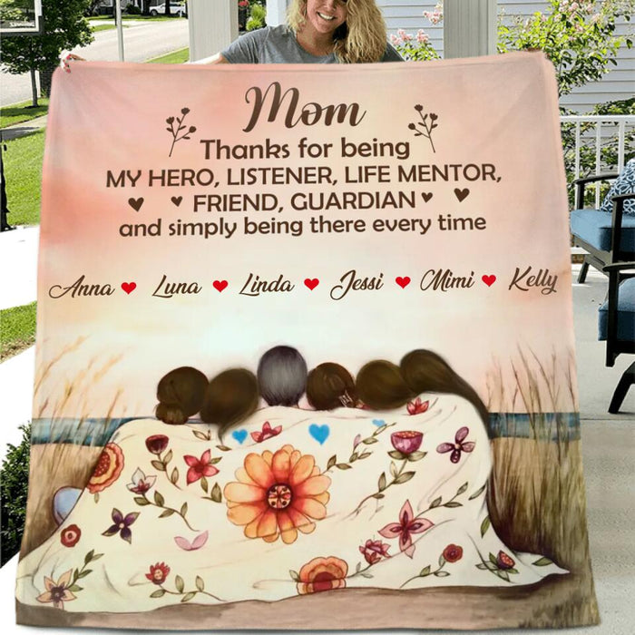 Custom Personalized Mom & Daughter Quilt/Single Layer Fleece Blanket/Pillow Cover - Gift Idea For Mother's Day - Upto 5 Children - Mom Thanks For Being My Hero