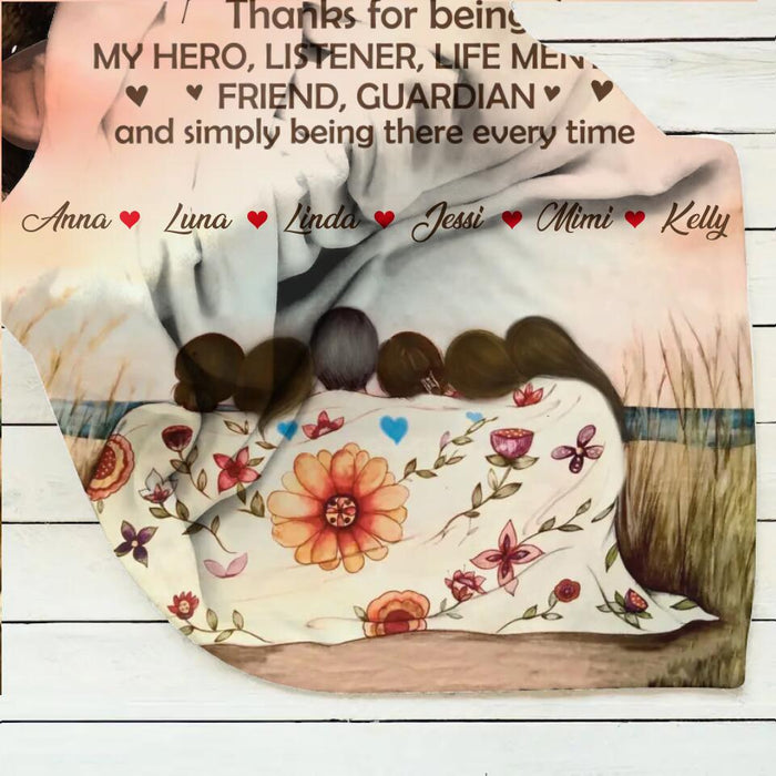 Custom Personalized Mom & Daughter Quilt/Single Layer Fleece Blanket/Pillow Cover - Gift Idea For Mother's Day - Upto 5 Children - Mom Thanks For Being My Hero