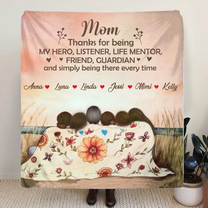 Custom Personalized Mom & Daughter Quilt/Single Layer Fleece Blanket/Pillow Cover - Gift Idea For Mother's Day - Upto 5 Children - Mom Thanks For Being My Hero