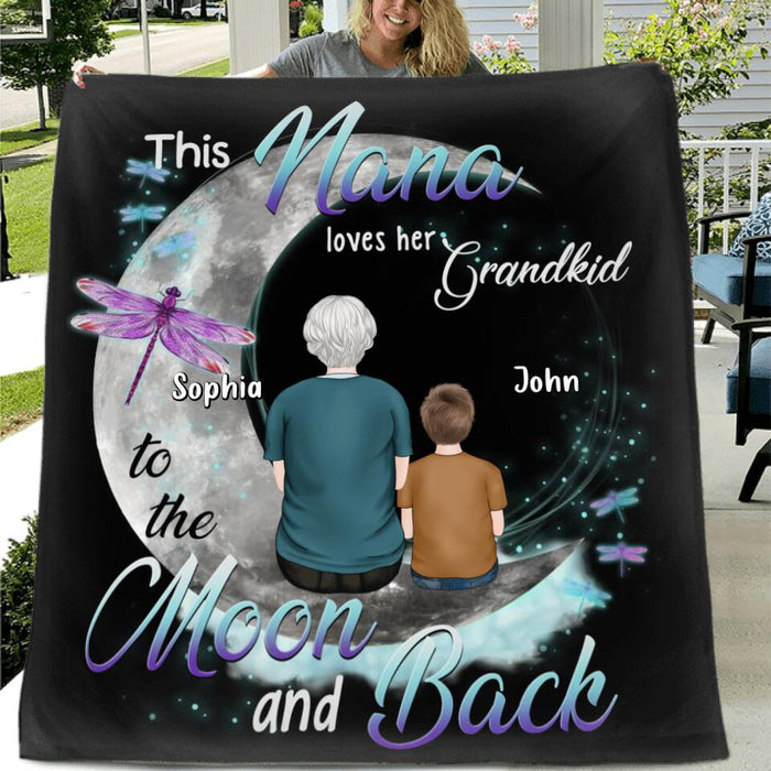 Custom Personalized Grandma Quilt/Fleece Blanket - Upto 4 Kids - Mother's Day Gift For Grandma - This Nana Loves Her Grandkid To The Moon And Back