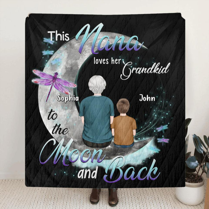 Custom Personalized Grandma Quilt/Fleece Blanket - Upto 4 Kids - Mother's Day Gift For Grandma - This Nana Loves Her Grandkid To The Moon And Back