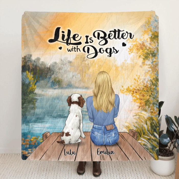 Custom Personalized Dog Mom Quilt/ Fleece Blanket - Best Gift For Dog Lover - Life Is Better With Dogs