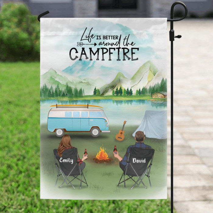 Personalized Camping Garden Flag Gift Idea For The Whole Family - Couple/Parents With Children & Dogs - Father's day gift from wife to husband