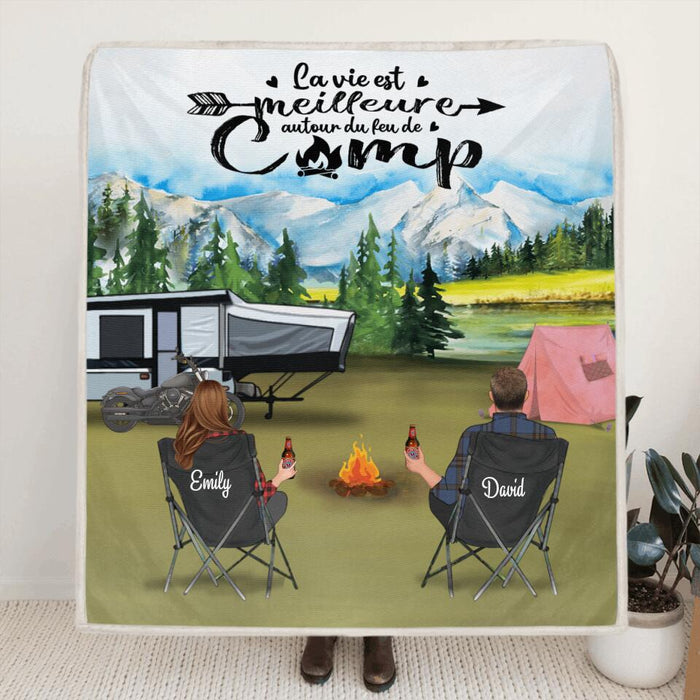 Custom Personalized Camping Blanket - Parents with up to 5 Kids and 4 Pets - Gift For Camping Lover