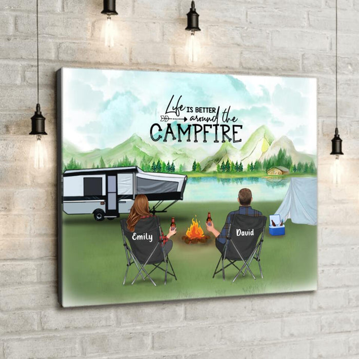 Custom Personalized Camping Canvas - Gift For Whole Family - Couple/ Parents With Upto 6 Kids - 6 Pets - Making Memories One Campsite At A Time