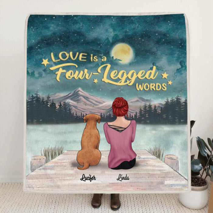 Custom Personalized Pets Mom Quilt/ Fleece Blanket - Mom With Upto 5 Pets - Best Gift For Cat Lovers, Dog Lovers - Love Is Four-Legged Words - FD19NO