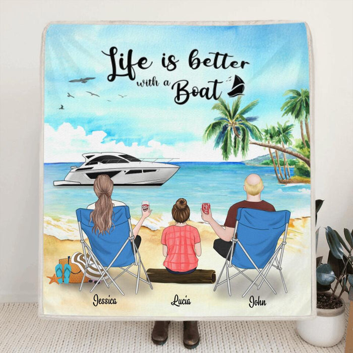 Custom Personalized Boating Fleece/Quilt Blanket - Best Gift For Family, Family With Upto 3 Kids and 2 Pets- Life Is Better With A Boat - B68Y61