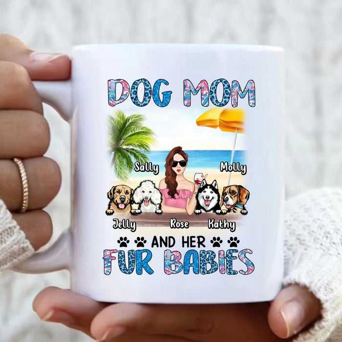 Custom Personalized Dog Mom Summer Patterned Coffee Mug - Upto 4 Dogs - Gift Idea For Dog Mom/Dog Lovers - Dog Mom And Her Fur Babies