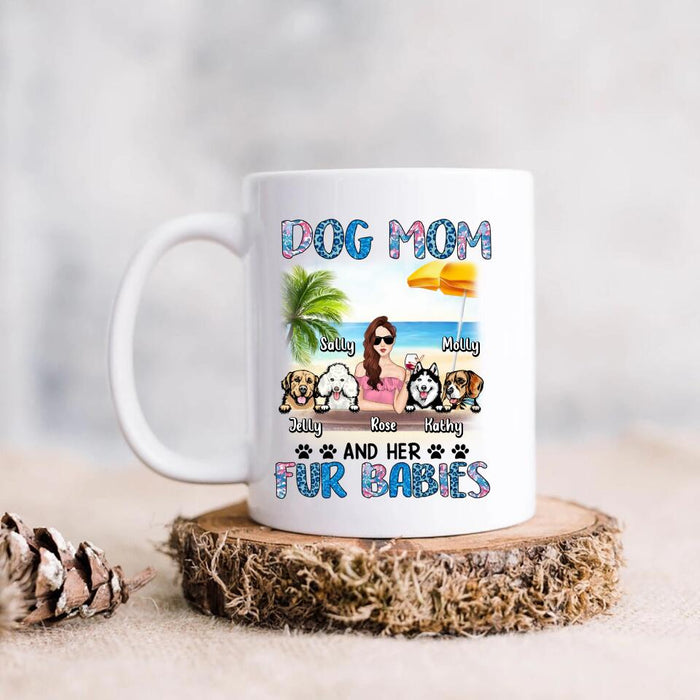 Custom Personalized Dog Mom Summer Patterned Coffee Mug - Upto 4 Dogs - Gift Idea For Dog Mom/Dog Lovers - Dog Mom And Her Fur Babies