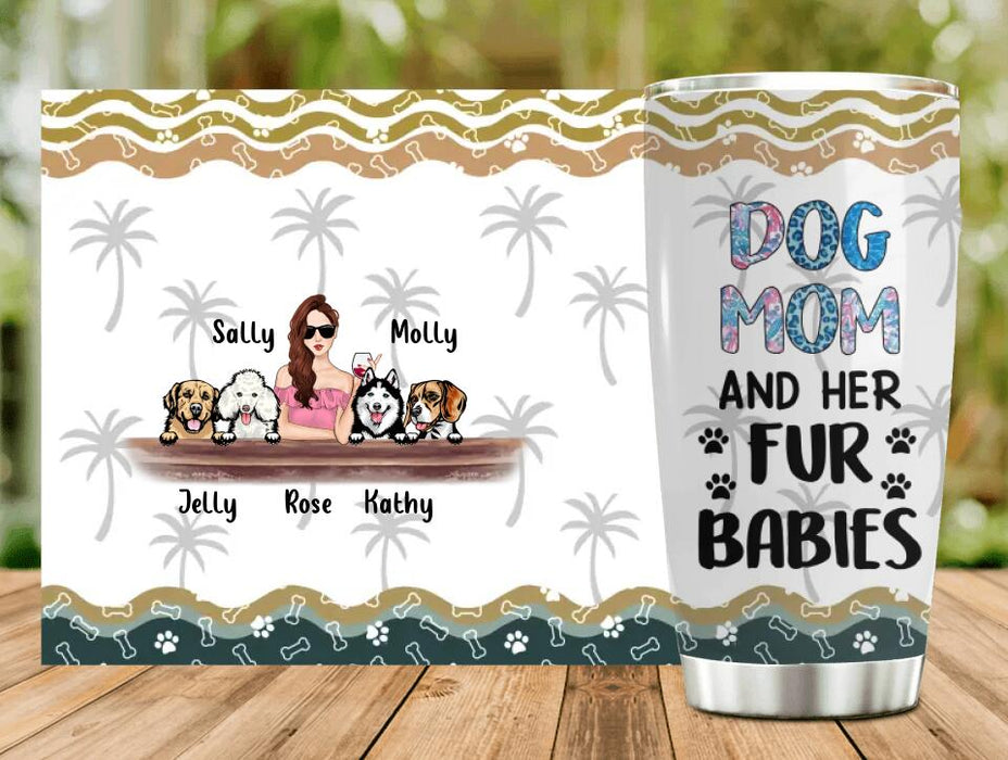 Custom Personalized Dog Mom Summer Patterned Tumbler - Upto 4 Dogs - Gift Idea For Dog Mom/Dog Lovers - Dog Mom And Her Fur Babies