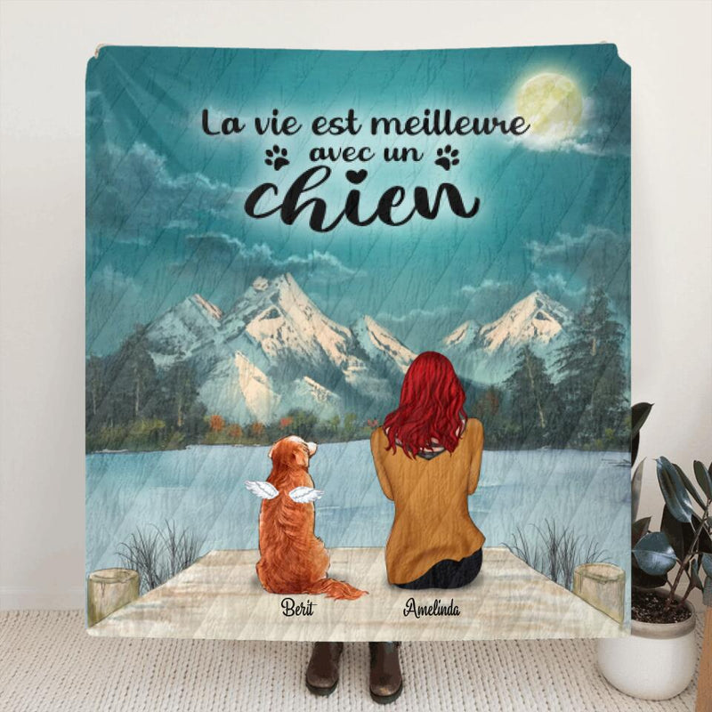 Personalized Dog Mom Quilt/Fleece Blanket - Best Gift Idea For Dog Lovers With Up to 5 Pets -  La vie est meilleure avec un chien