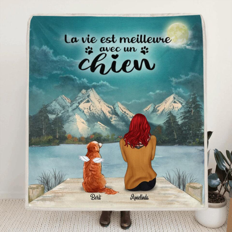 Personalized Dog Mom Quilt/Fleece Blanket - Best Gift Idea For Dog Lovers With Up to 5 Pets -  La vie est meilleure avec un chien
