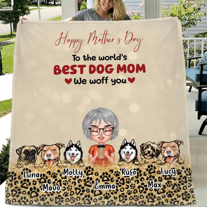 Custom Personalized Dog Mom/ Dog Dad Pillow Cover & Fleece/ Quilt Blanket - Man/ Woman With Upto 6 Dogs - Mother's Day/ Father's Day Gift Idea For Dog/ Cat Lover
