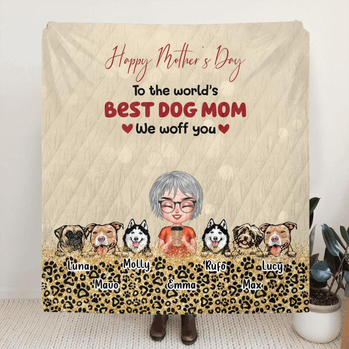 Custom Personalized Dog Mom/ Dog Dad Pillow Cover & Fleece/ Quilt Blanket - Man/ Woman With Upto 6 Dogs - Mother's Day/ Father's Day Gift Idea For Dog/ Cat Lover