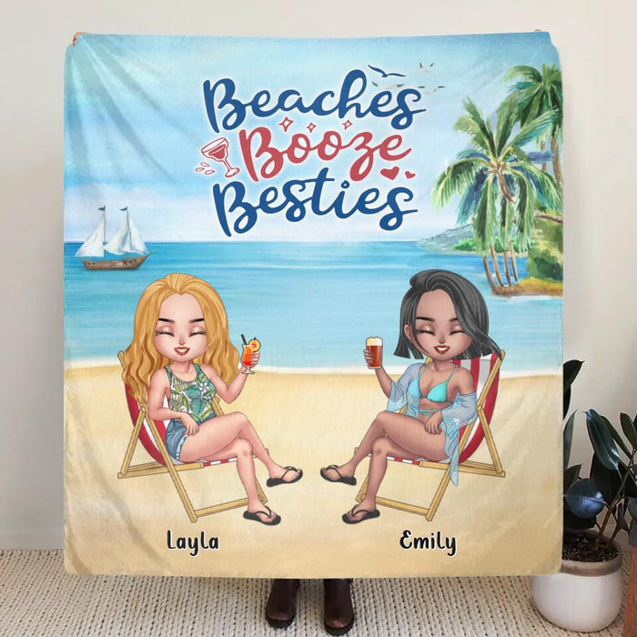 Custom Personalized Besties Single Layer Fleece/Quilt Blanket - Upto 4 People - Gift Idea For Besties/Friends - Beaches Booze Besties