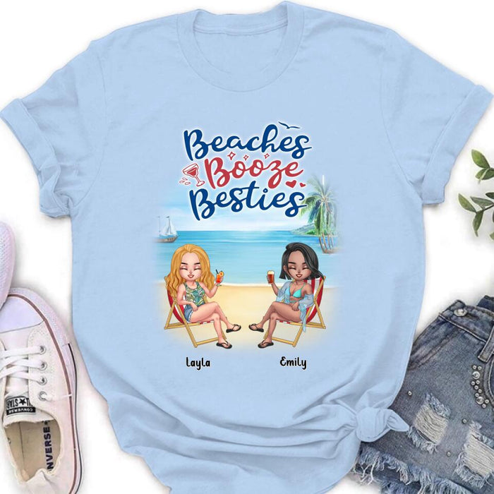 Personalized Besties Shirt - Up to 4 People - Gift Idea For Besties/Friends - Beaches Booze Besties