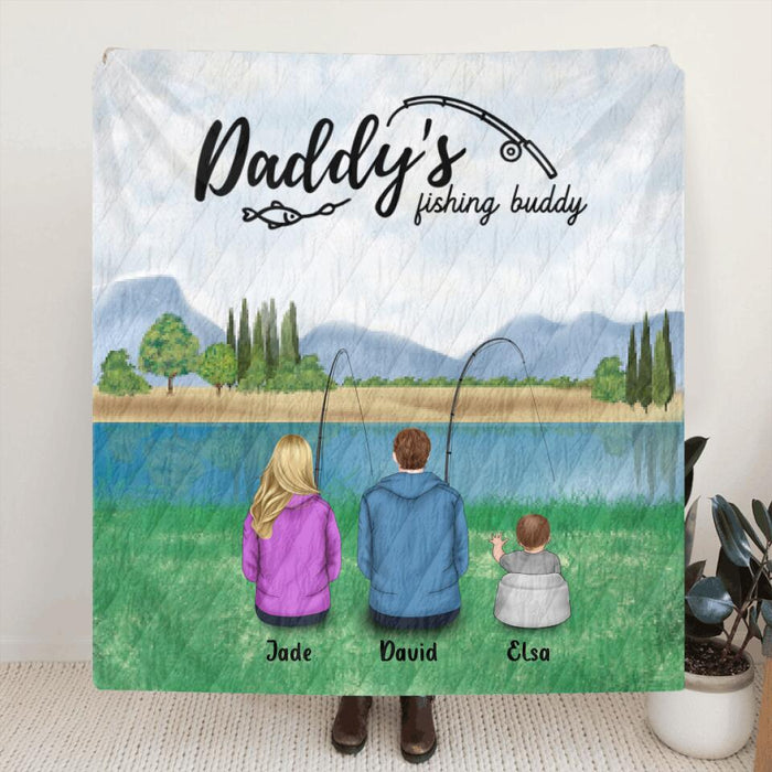 Personalized Fishing Father and Children Blanket - Gift For Father's Day - Father upto 4 Children - Daddy's Fishing Buddy
